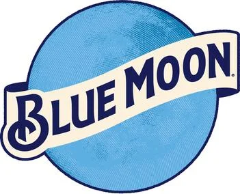 Blue Moon brand logo, famous for its Colorado-origin Belgian-style beer crafted with Valencia orange peel, now offering a non-alcoholic beer variant.
