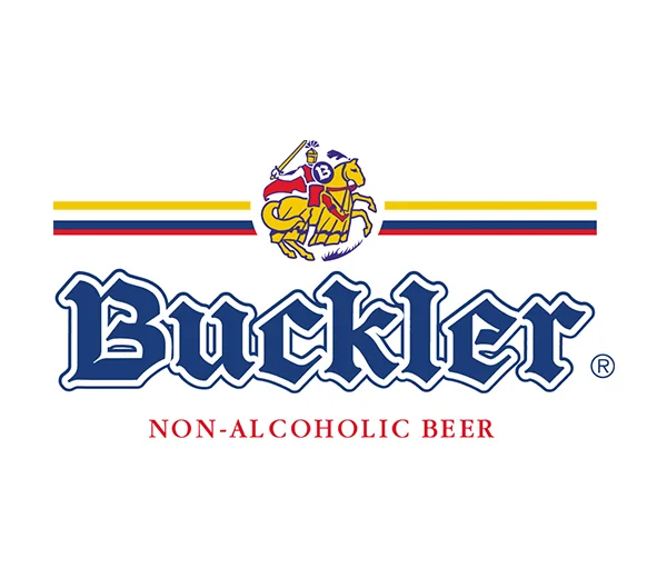 Buckler logo, a non-alcoholic beer brand launched by Heineken from North Holland, Netherlands, offering a smooth malt-flavored lager since 1988.