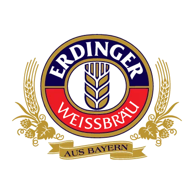 Erdinger logo, showcasing the brand from Bavaria, a family-owned wheat brewery since 1886.