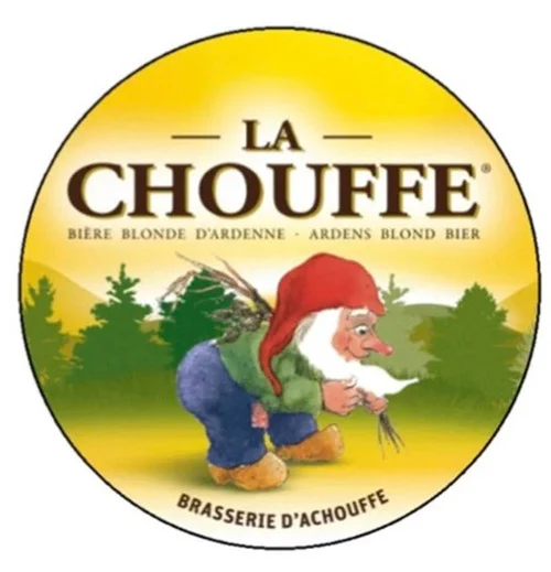 La Chouffe logo, a Belgian non-alcoholic beer brand brewed by Brasserie d'Achouffe in Wallonia since 1982, known for its dwarf elf emblem and traditional brewing.