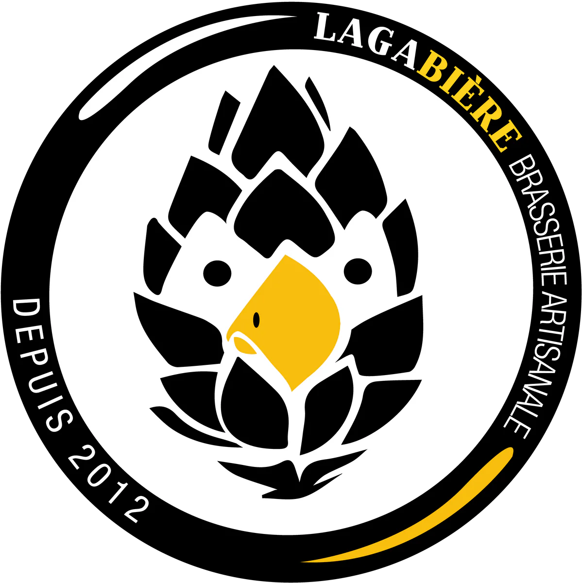 Lagabière logo representing a Quebec-based brewery founded in 2012, specializing in innovative non-alcoholic beers crafted with passion.