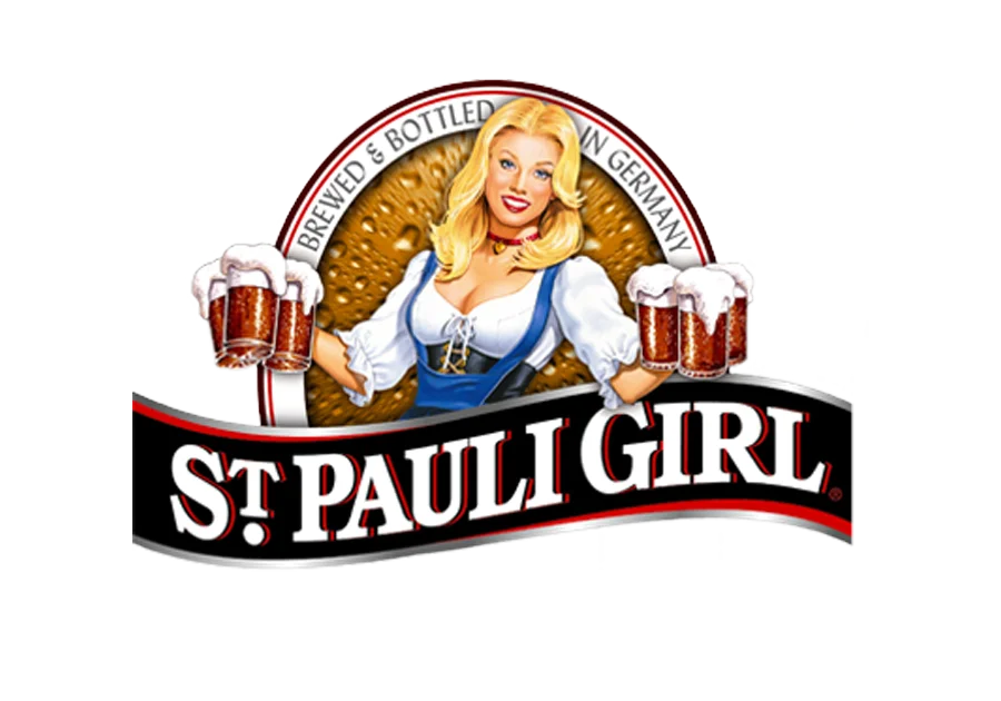 St. Pauli Girl logo from Bremen Germany, featuring a historic beer brand established in 1857 known for its non-alcoholic malt beverage.