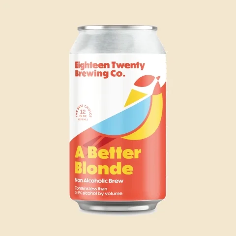 A Better Blonde non-alcoholic beer from 1820 Brewing showcasing a golden blonde ale with balanced malt and hops flavor profile