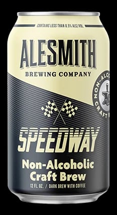 AleSmith Non-Alcoholic Speedway Stout featuring bold dark chocolate, espresso, and roasted malt flavors in a zero-alcohol beer option