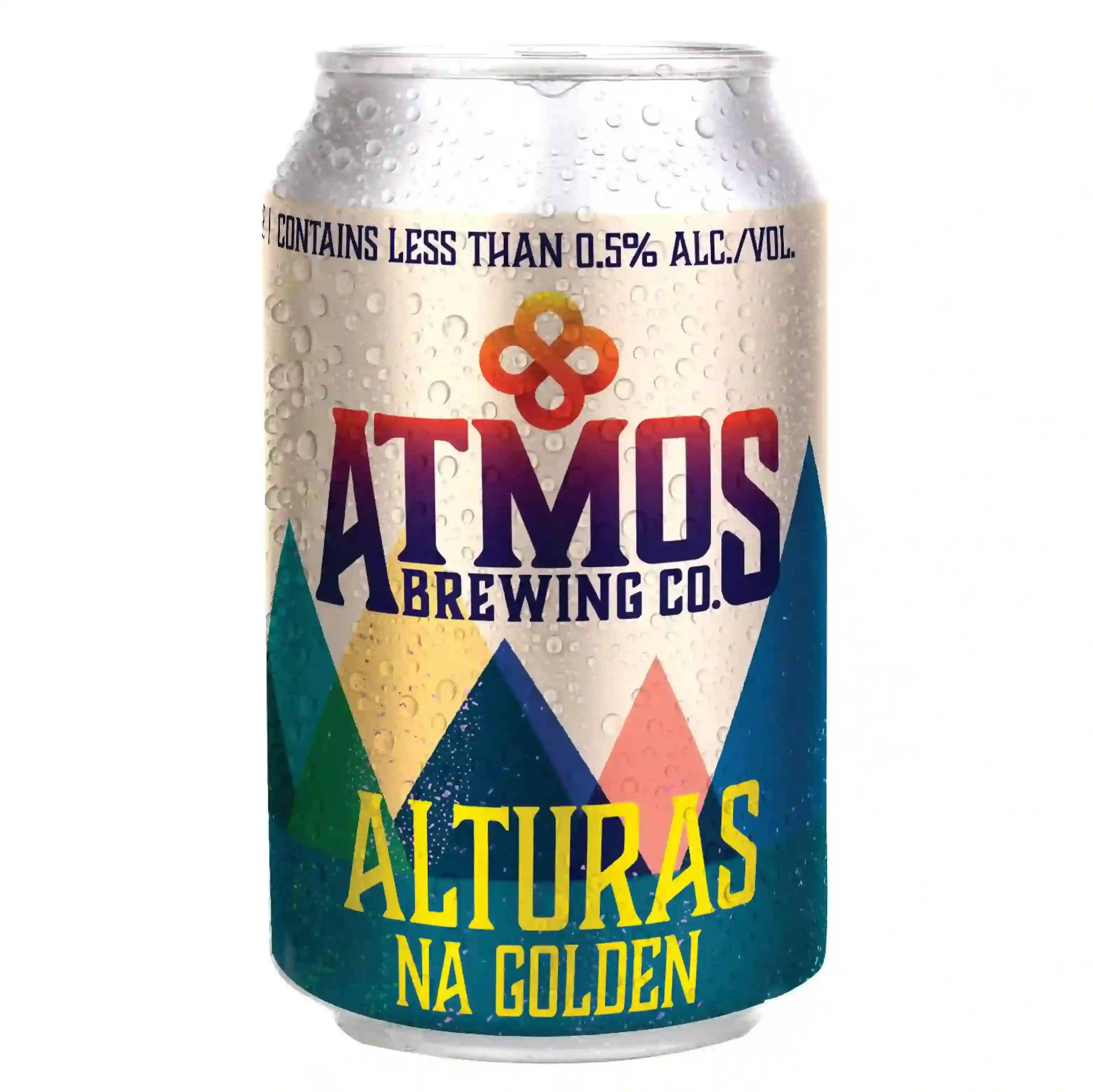 Alturas Golden non-alcoholic beer by Atmos Brewing showcasing a light golden ale with honey malt sweetness and refreshing hop character