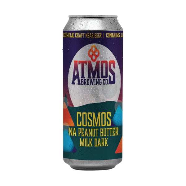 Cosmos Peanut Butter Milk Dark non-alcoholic beer featuring rich chocolate, creamy milk, and subtle peanut butter flavors with low alcohol content