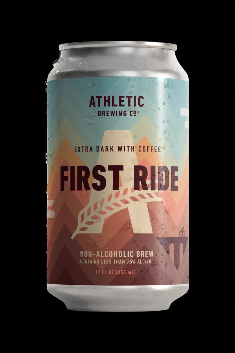 First Ride Extra Dark with Coffee non-alcoholic beer featuring malt-forward profile and dual coffee roasts delivering bold, crisp flavor