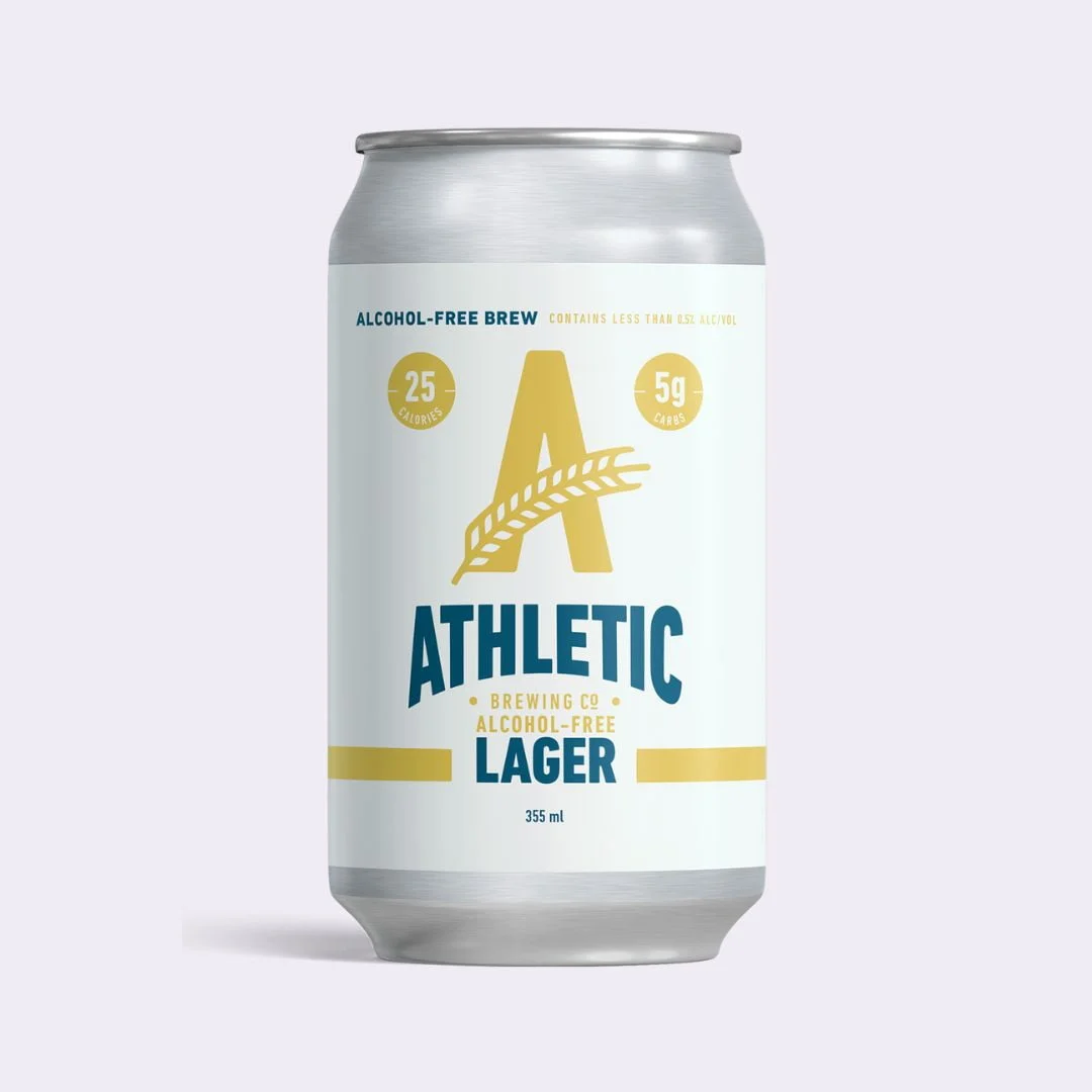 Athletic Brewing Lager alcohol-free beer with crisp, light-bodied flavor and no added sugar, perfect for health-conscious consumers.