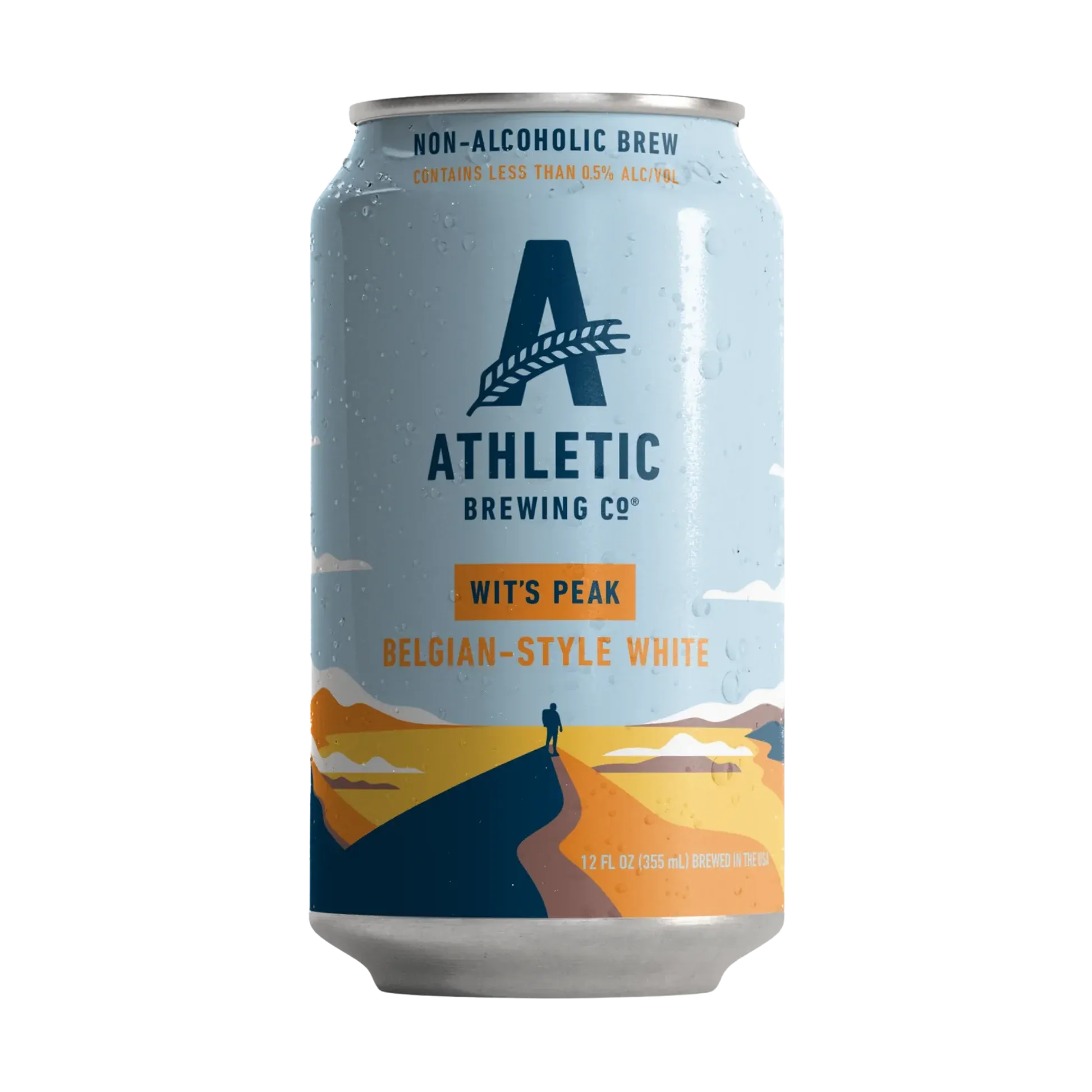 Athletic Brewing Company's Wit's Peak Witbier non-alcoholic beer featuring bright citrus and coriander notes in a classic Belgian-style white ale