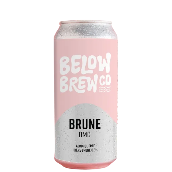 Brune DMC non-alcoholic beer with rich Belgian brown ale character and a deep brown color, crafted by Below Brew Co