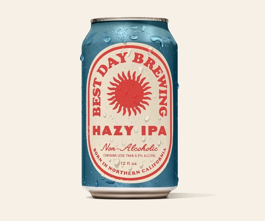 Best Day Brewing Hazy IPA non-alcoholic beer with rich citrus and tropical hop flavors, smooth mouthfeel, and no added sugars