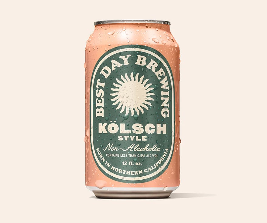 Best Day Brewing Kolsch non-alcoholic beer with light malt character and bright citrusy hop flavor, offering a crisp, refreshing finish