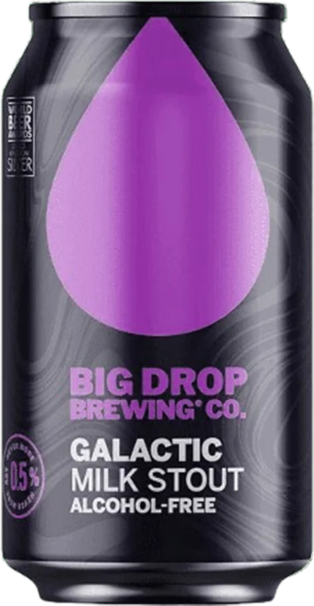 Big Drop Galactic Milk Stout featuring a rich, smooth, and creamy non-alcoholic stout with chocolate and coffee malt flavors