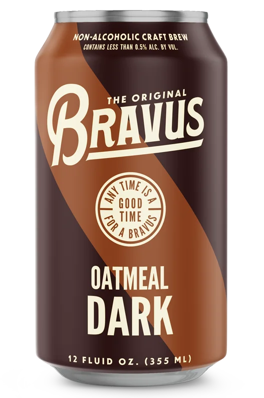 Bravus Oatmeal Dark, a non-alcoholic dark beer with smooth flavors of roasted coffee and chocolate.