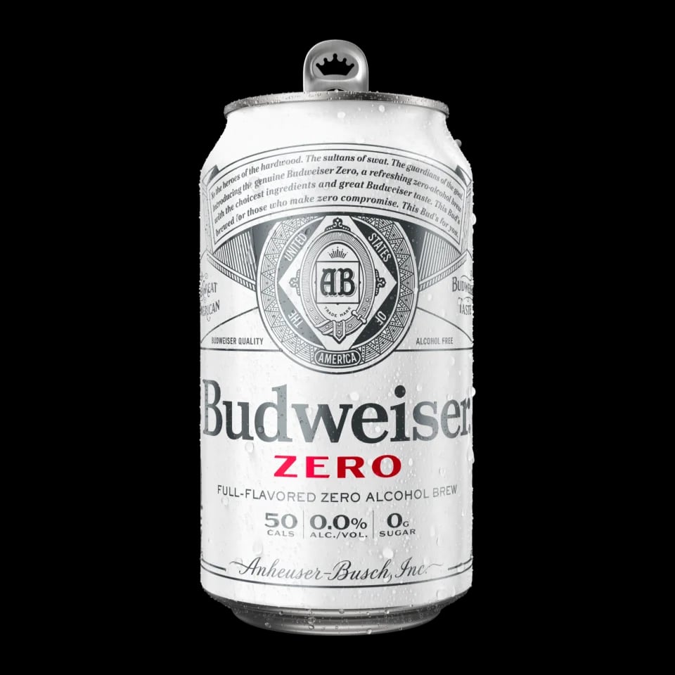 Budweiser Zero alcohol-free beer featuring a light, crisp lager style with low calories and zero alcohol content