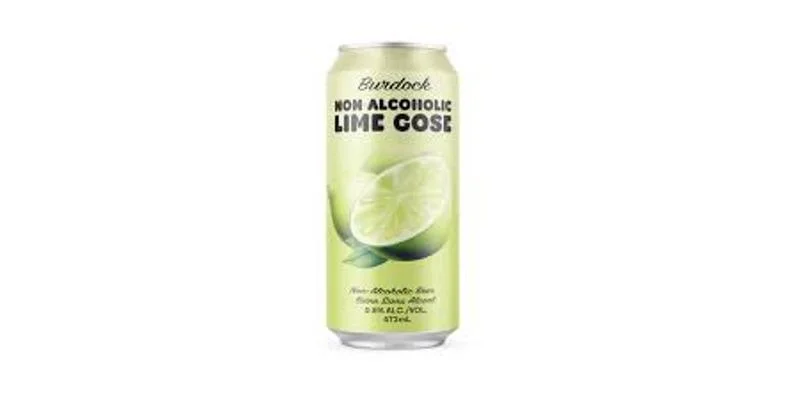 Burdock Brewery Lime Gose, a vibrant non-alcoholic sour beer featuring hand-juiced key lime essence.