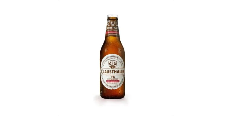 Image of Clausthaler IPA non-alcoholic beer showcasing deep golden, unfiltered appearance with Cascade hops character