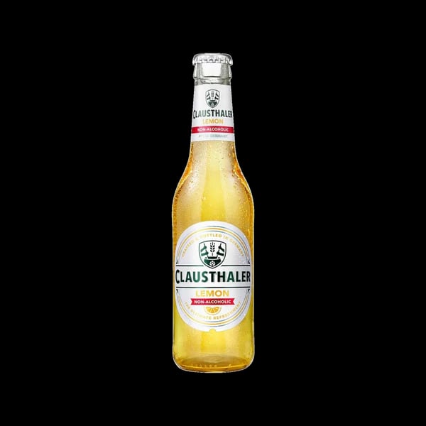 Bright golden Clausthaler Lemon Shandy non-alcoholic beer with a refreshing citrus and malt blend, perfect for warm weather enjoyment.