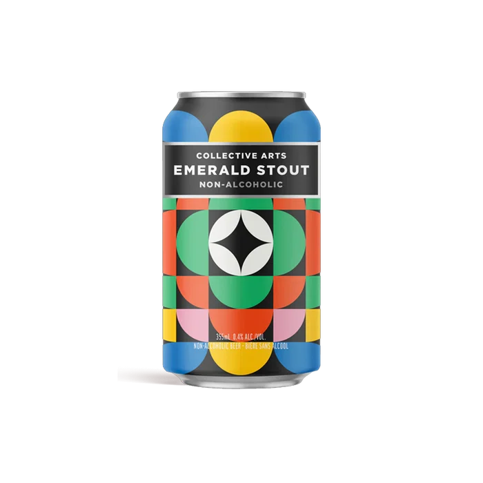Collective Arts Brewing Emerald Stout featuring rich chocolate, caramel, and roasted coffee flavors in a smooth, alcohol-free stout