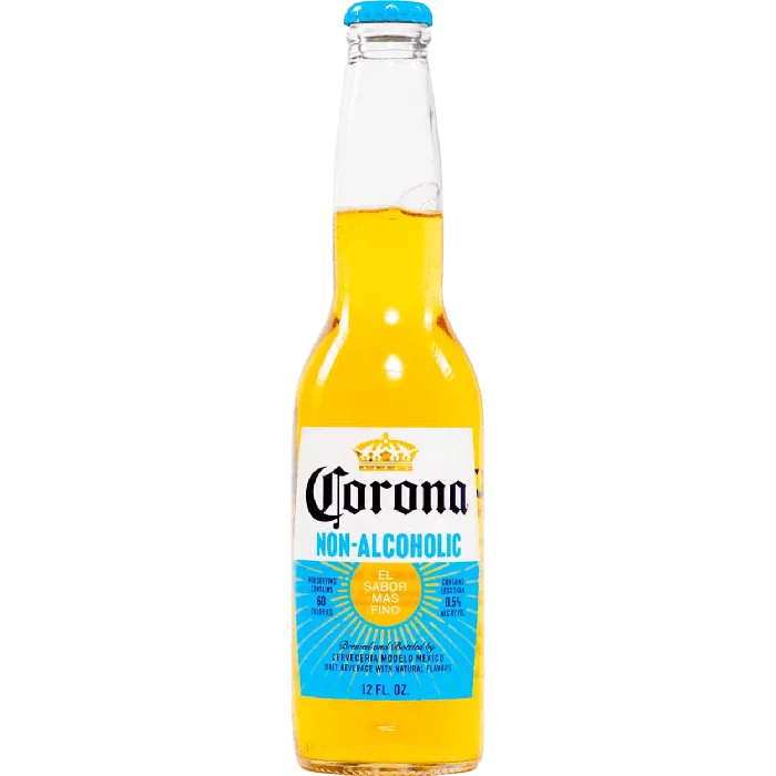 Corona Non-Alcoholic beer showcasing a crisp, balanced flavor profile with natural ingredients and less than 0.5 percent alcohol by volume