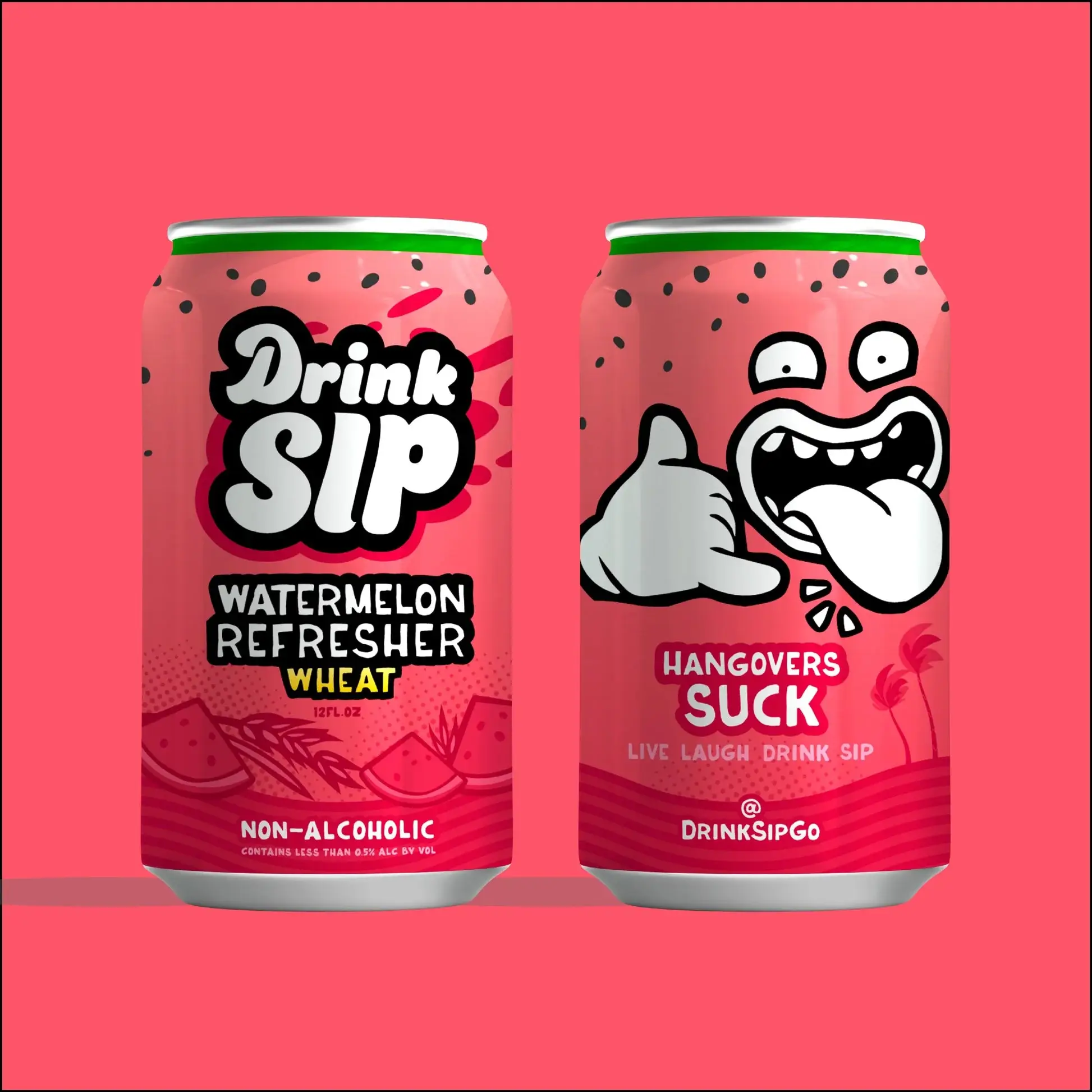 DrinkSip Watermelon Refresher non-alcoholic wheat beer featuring natural watermelon flavor and a bright, refreshing aroma
