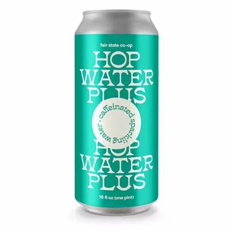 Fair State Hop Water Plus sparkling hop water infused with Strata and Mosaic hops and enhanced with caffeine for a refreshing, alcohol-free beverage