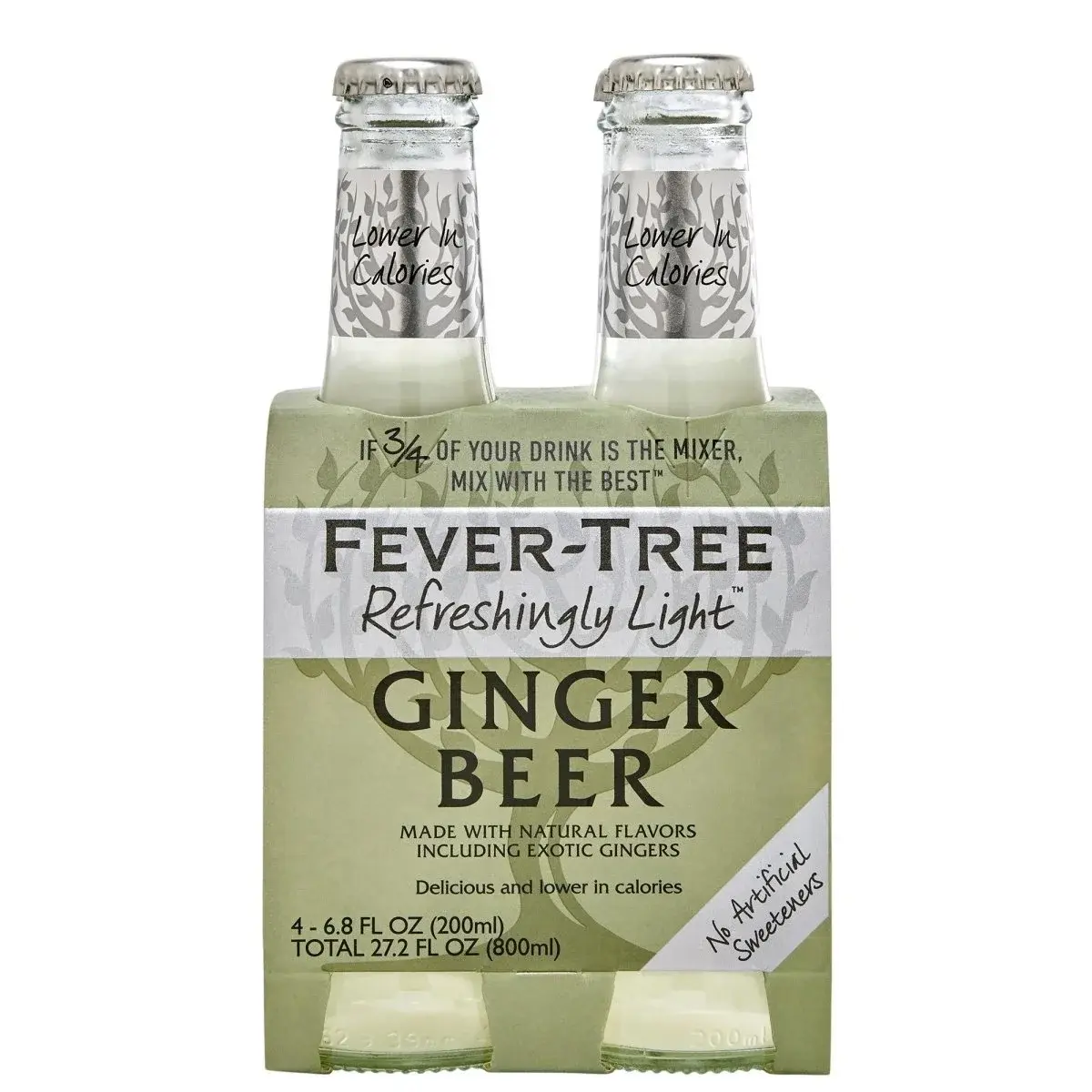Fever-Tree Refreshingly Light Ginger Beer featuring a crisp, lightly spicy ginger flavor with natural ingredients and low calorie content