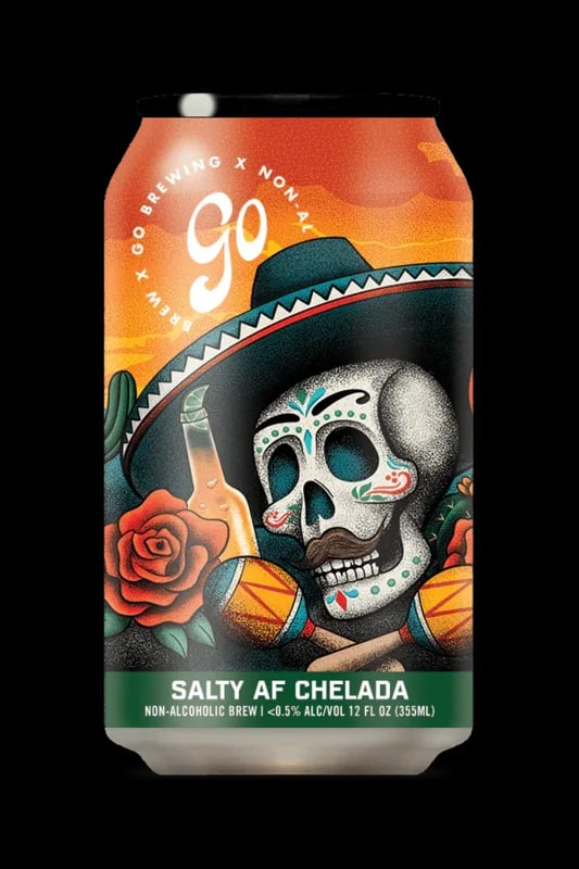 Image of Go Brewing Salty AF Chelada non-alcoholic beer featuring a crisp, salty lime-infused flavor perfect for summer enjoyment