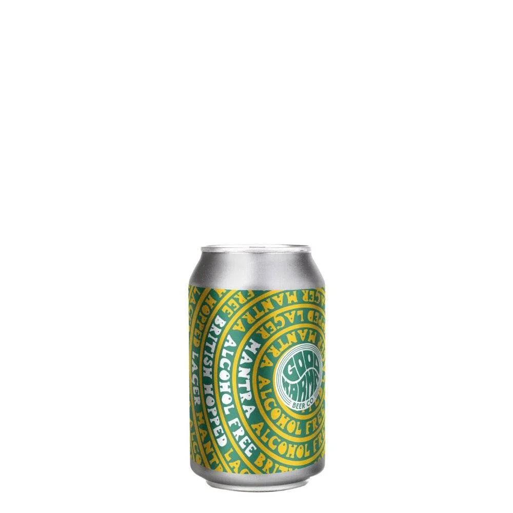 Good Karma Mantra Lager alcohol-free beer showcasing vibrant British hops and a crisp, full-flavored profile with less than 0.5% alcohol