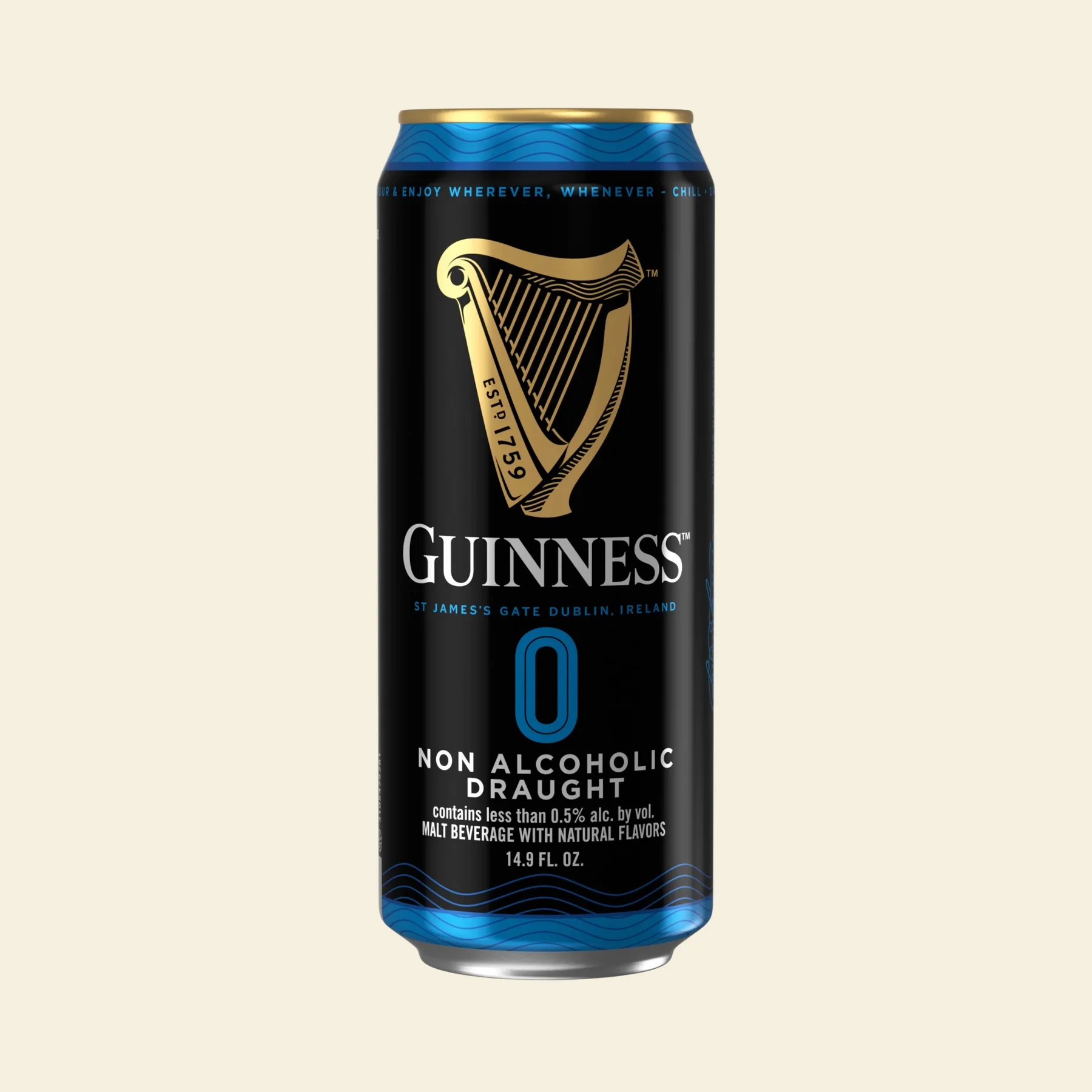 Guinness 0 non-alcoholic beer showing its dark ruby color and creamy head, offering a balanced, smooth stout flavor.