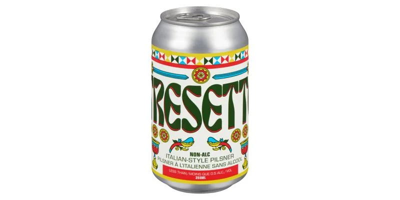 Harmon's Tresette Non-Alcoholic Italian Style Pilsner, a light golden craft beer with a medium body, offering a refreshing drinking experience.