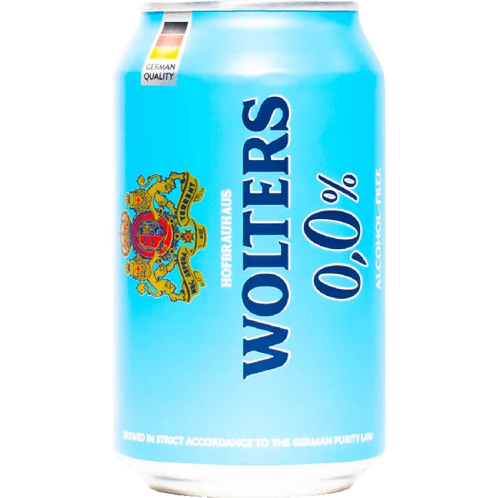 Wolters Pilsener 0.0 non-alcoholic beer showcasing golden color and classic German brewing heritage from Hofbrauhaus Wolters