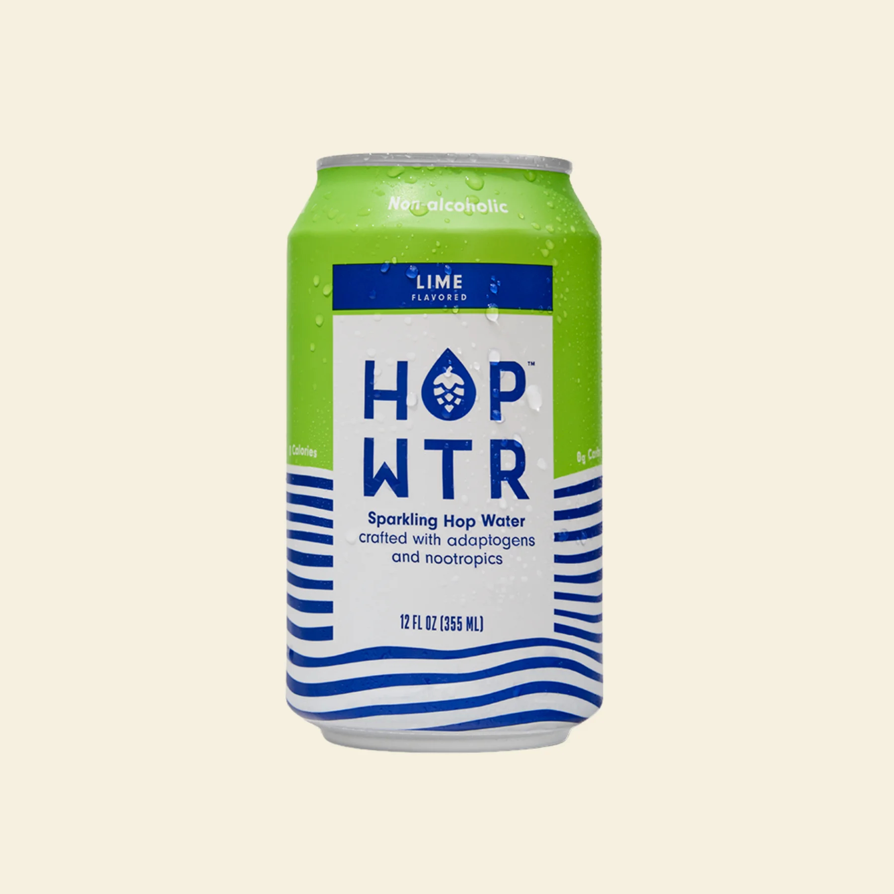 HOP WTR Lime non-alcoholic sparkling hop water with Citra, Amarillo, Mosaic and Azacca hops and bright lime flavor