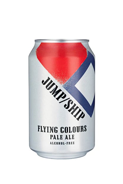 Flying Colours Pale Ale by Jump Ship Brewing featuring a golden amber hue and fruity hop aromas in a zero-alcohol beer