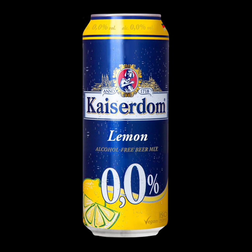 Kaiserdom Lemon Alcohol Free Wheat Beer featuring natural lemon flavor and a smooth wheat beer base with less than 0.5% alcohol
