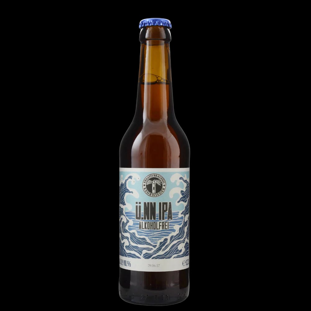 Kehrwieder ü.NN India Pale Ale non-alcoholic beer with tropical hop aromas and a golden hue, showcasing a zero-alcohol craft IPA experience.