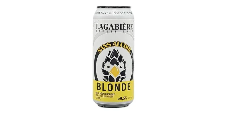 Lagabière Blonde non-alcoholic beer with a light fruity aroma and balanced hops, perfect for a crisp alcohol-free drinking experience.