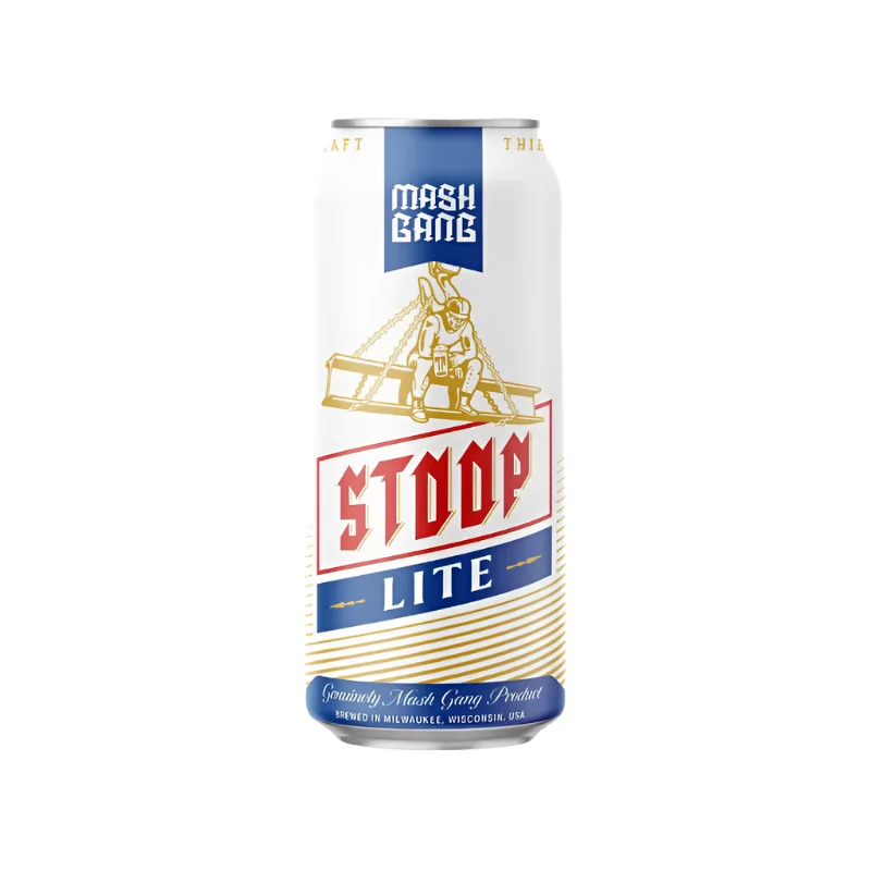 Image of Mash Gang Stoop Lite alcohol-free beer with a light, crisp pilsner style offering a moreish bready aroma and fluffy white head