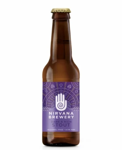 Nirvana Brewery Dark & Rich Stout non-alcoholic beer showcasing rich malt and chocolate aromas with a smooth, dark stout profile