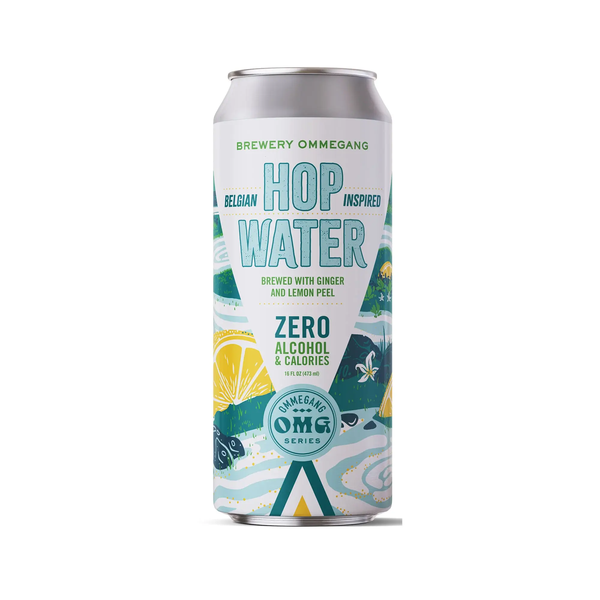 Refreshing Ommegang Belgian Inspired Hop Water with citrus-forward and ginger-spiced flavors, a zero-alcohol hop water beverage