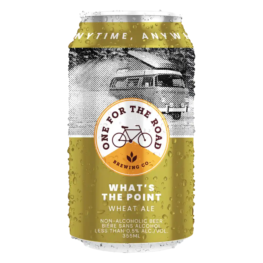 What's the Point Wheat Ale by One For The Road Brewing featuring a refreshing, non-alcoholic wheat beer with bright aromas of peach and citrus