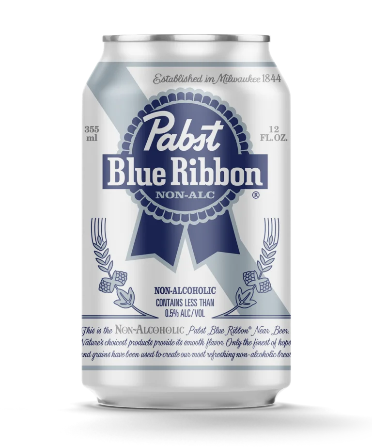 Pabst Blue Ribbon Non-Alcoholic Beer, a refreshing zero-alcohol lager with a classic American taste, perfect for those seeking alcohol-free options.