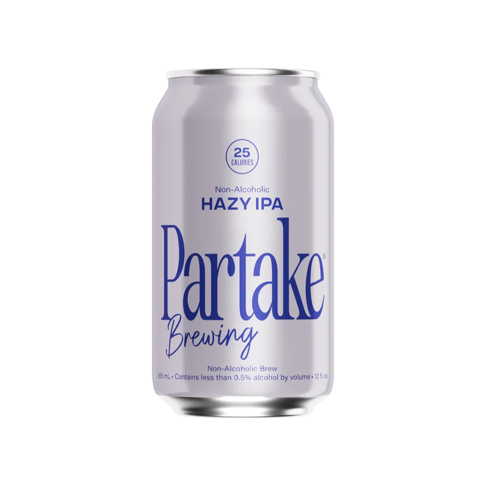Partake Brewing Hazy IPA non-alcoholic beer featuring vibrant tropical and citrus flavors with a smooth mouthfeel and low calorie count