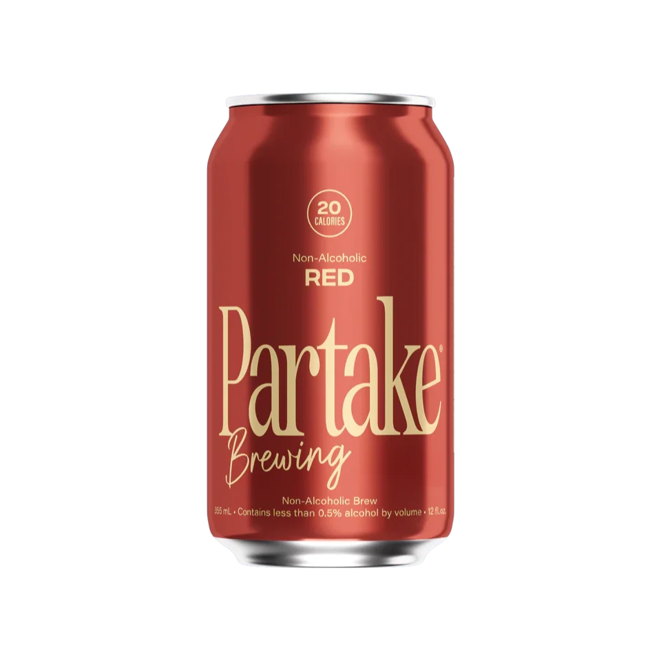 Partake Brewing Red Ale non-alcoholic beer with chestnut brown color, caramel and toasted almond notes, alcohol-free and low calorie beverage