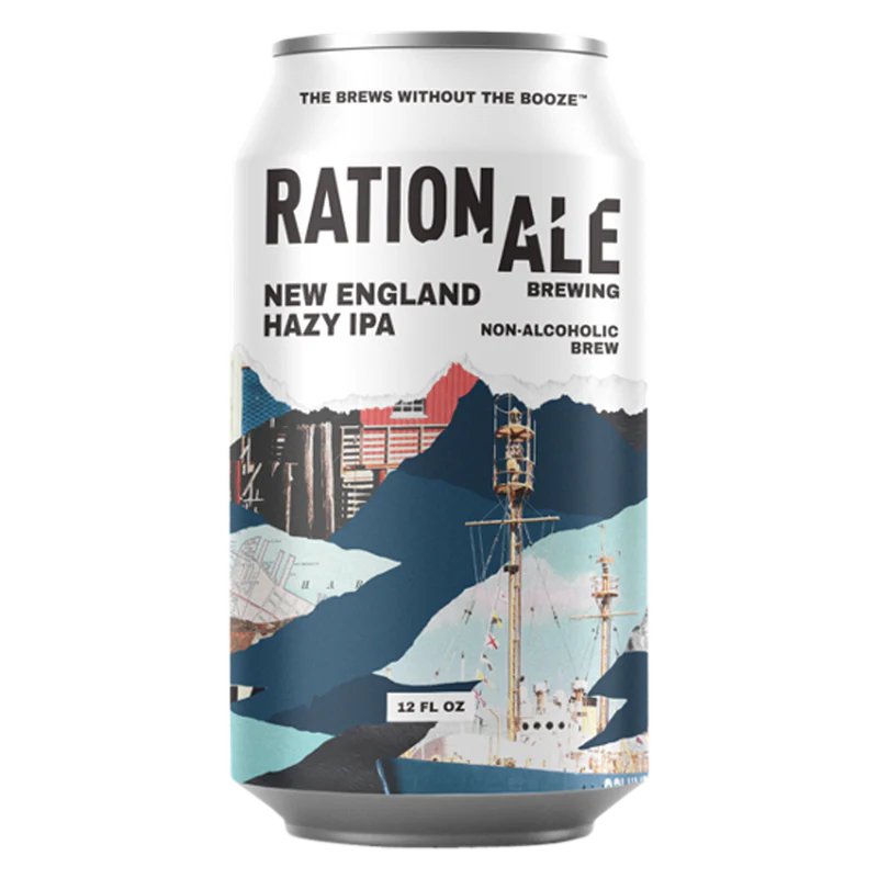 Rationale Brewing New England Hazy IPA non-alcoholic beer featuring tropical aroma and creamy finish, crafted for a balanced zero-alcohol beer experience