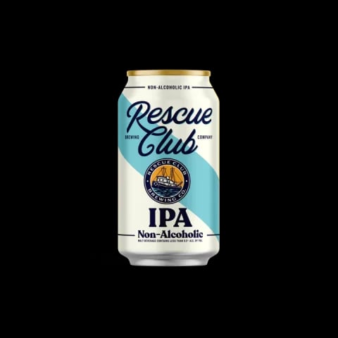 Rescue Club IPA non-alcoholic beer featuring vibrant hop aromas and a smooth, refreshing profile perfect for zero-alcohol beer lovers