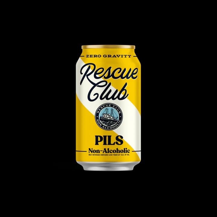 Rescue Club Pilsner, a non-alcoholic golden lager crafted with German hops