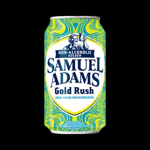 Samuel Adams Gold Rush non-alcoholic golden lager featuring crisp malt and balanced hop character in a light, refreshing style