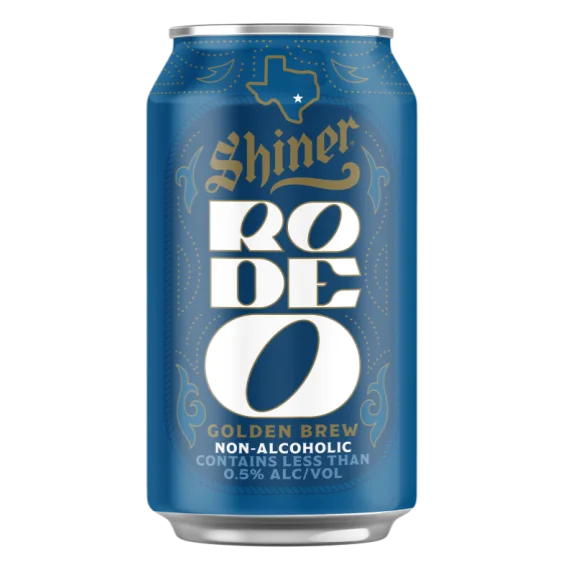 Shiner Rode0 Golden Brew non-alcoholic beer showcasing a golden color and classic American lager style with crisp malt notes and gentle hops