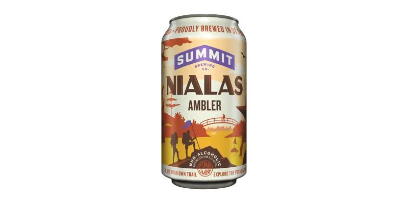 Nialas Ambler Bock-Style Non-Alcoholic Beer showcasing deep crimson color with caramel and brown sugar aromas from Summit Brewing